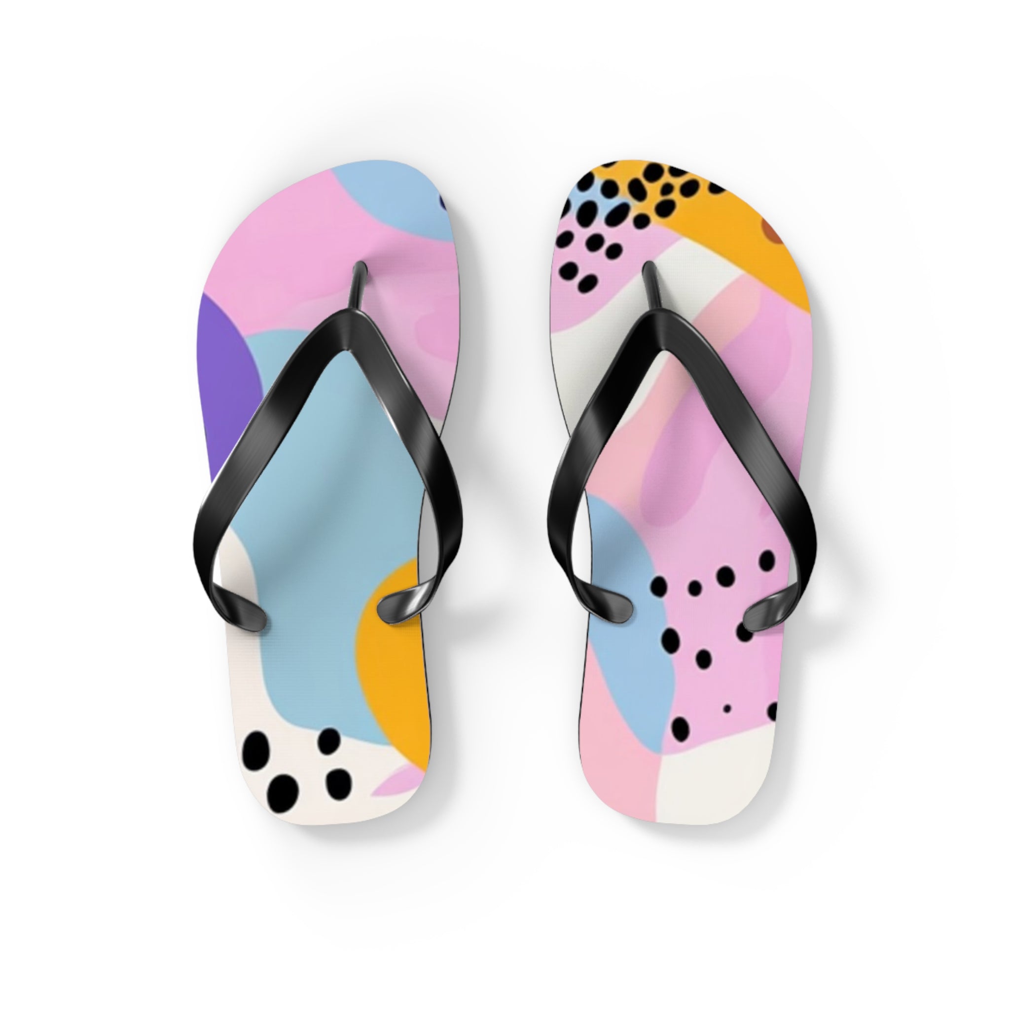 Colorful Abstract Dots and Shapes Flip Flops, Artsulli - Art is Long, Life is Short, Shoes, Size, S, Color, Black sole, , , 25476451953514