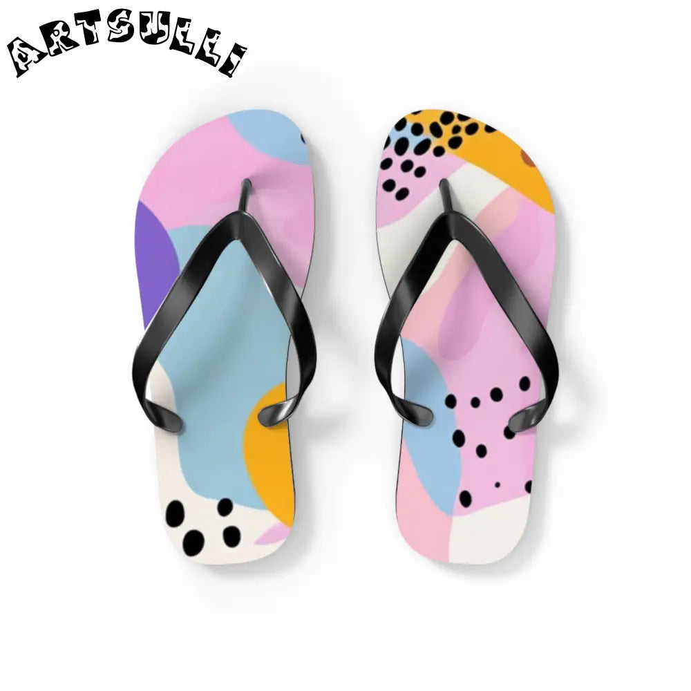 JAKKOUTTHEBXX Colorful Abstract Dots and Shapes Flip Flops