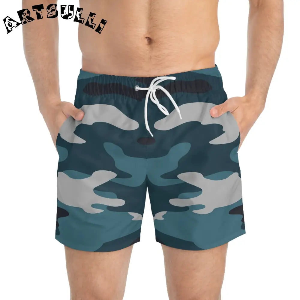JAKKOUTTHEBXX Blue Camouflage Swim Trunks (AOP) JAKKOUTTHEBXX