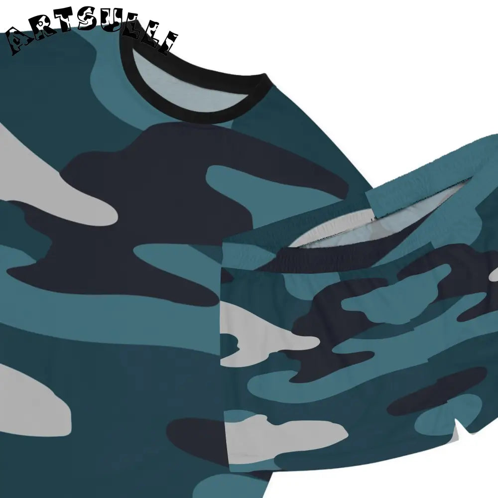 JAKKOUTTHEBXX Blue Camouflage Women’s Short Pajama Set (AOP)