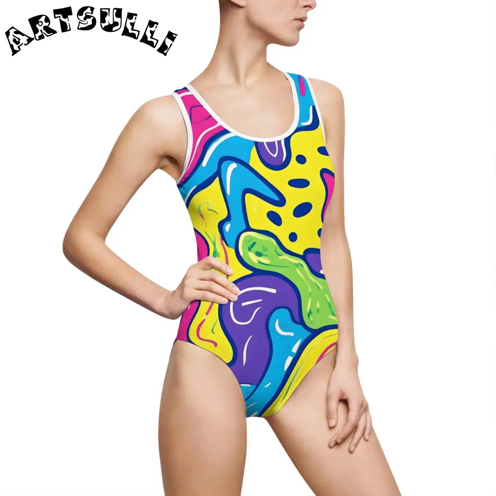 90s Trippy Slime Women's Classic One-Piece Swimsuit (AOP), Artsulli - Art is Long, Life is Short, All Over Prints, Size, XS, Color, White, , , 62577209409124020956