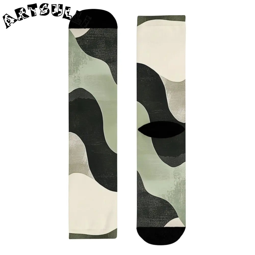 JAKKOUTTHEBXX Abstract Black and Sage Green Sublimation Crew Socks