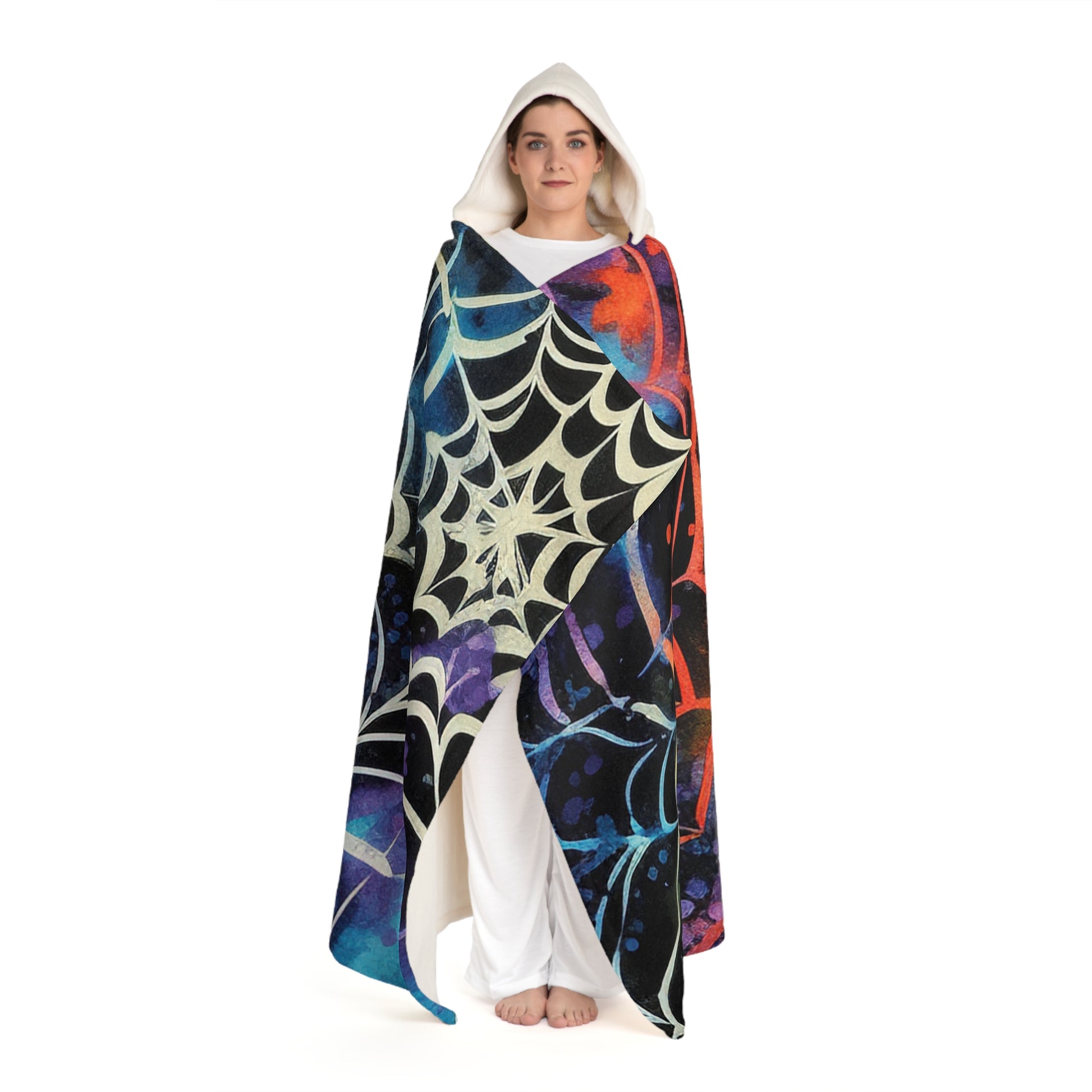 Spider Web Tie Dye Hooded Sherpa Fleece Blanket, Artsulli - Art is Long, Life is Short, All Over Prints, , , , , , , 
