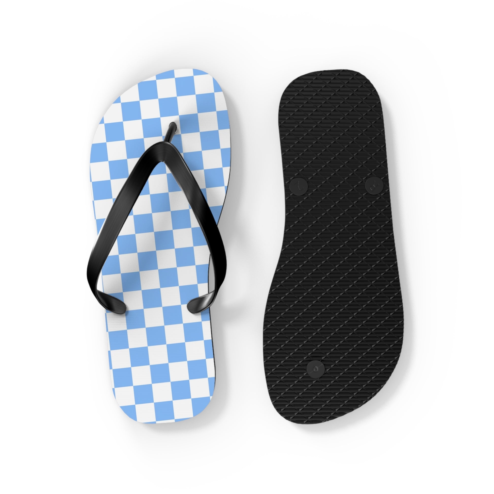 Checkerboard White and Light Blue Flip Flops, Artsulli - Art is Long, Life is Short, Shoes, , , , , , , 