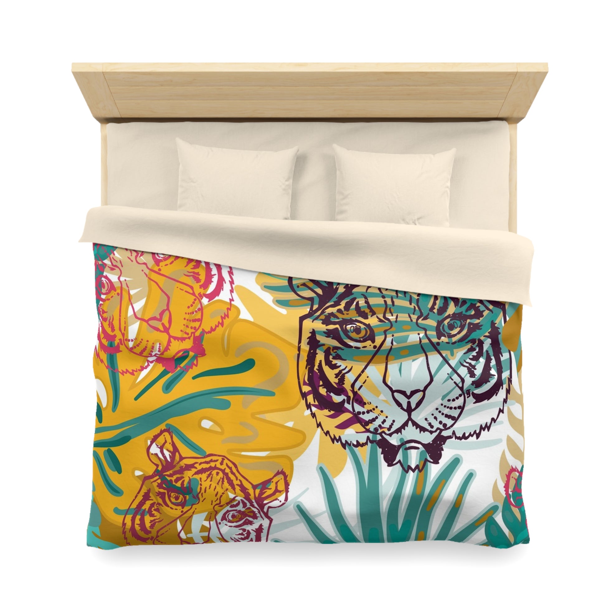 Tropical Jungle Tigers Brown and Green Microfiber Duvet Cover, Artsulli - Art is Long, Life is Short, Home Decor, , , , , , , 