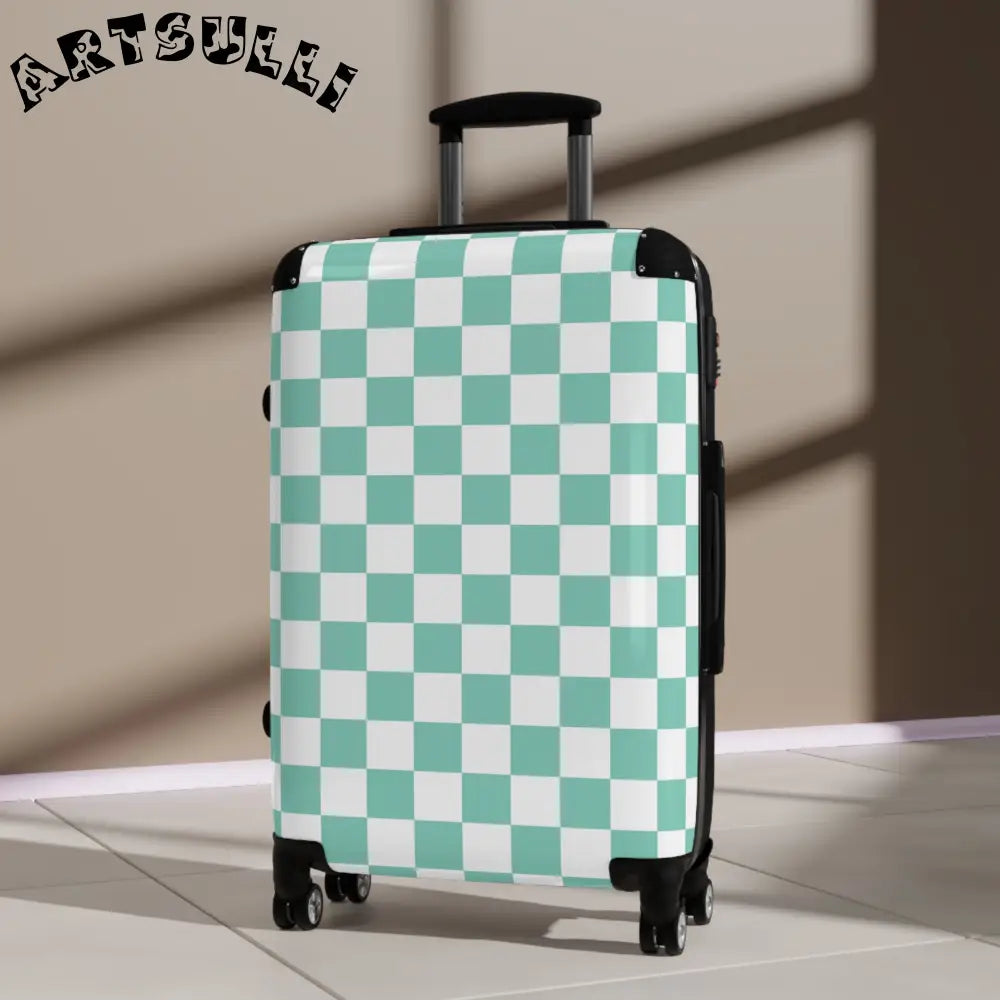 JAKKOUTTHEBXX Checkerboard Light Green Suitcase JAKKOUTTHEBXX