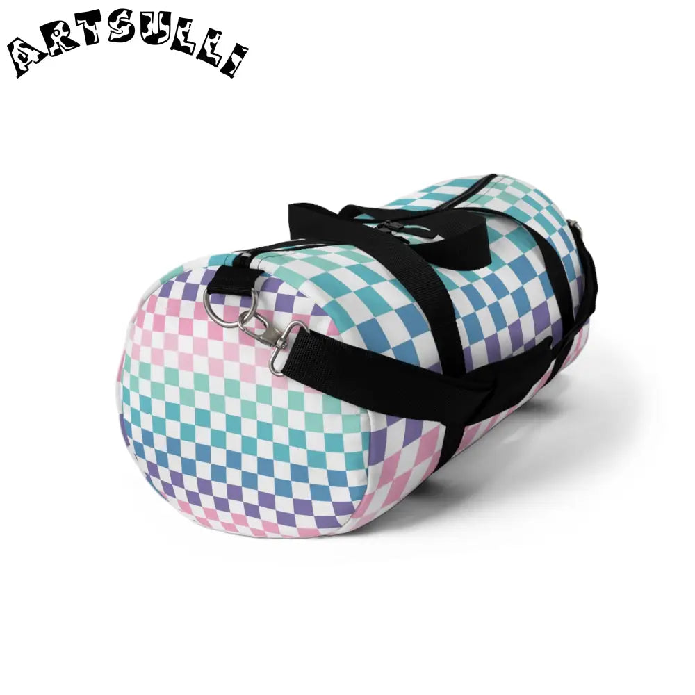 JAKKOUTTHEBXX Vaporwave Rainbow Checkerboard Multi-Color Duffel Bag