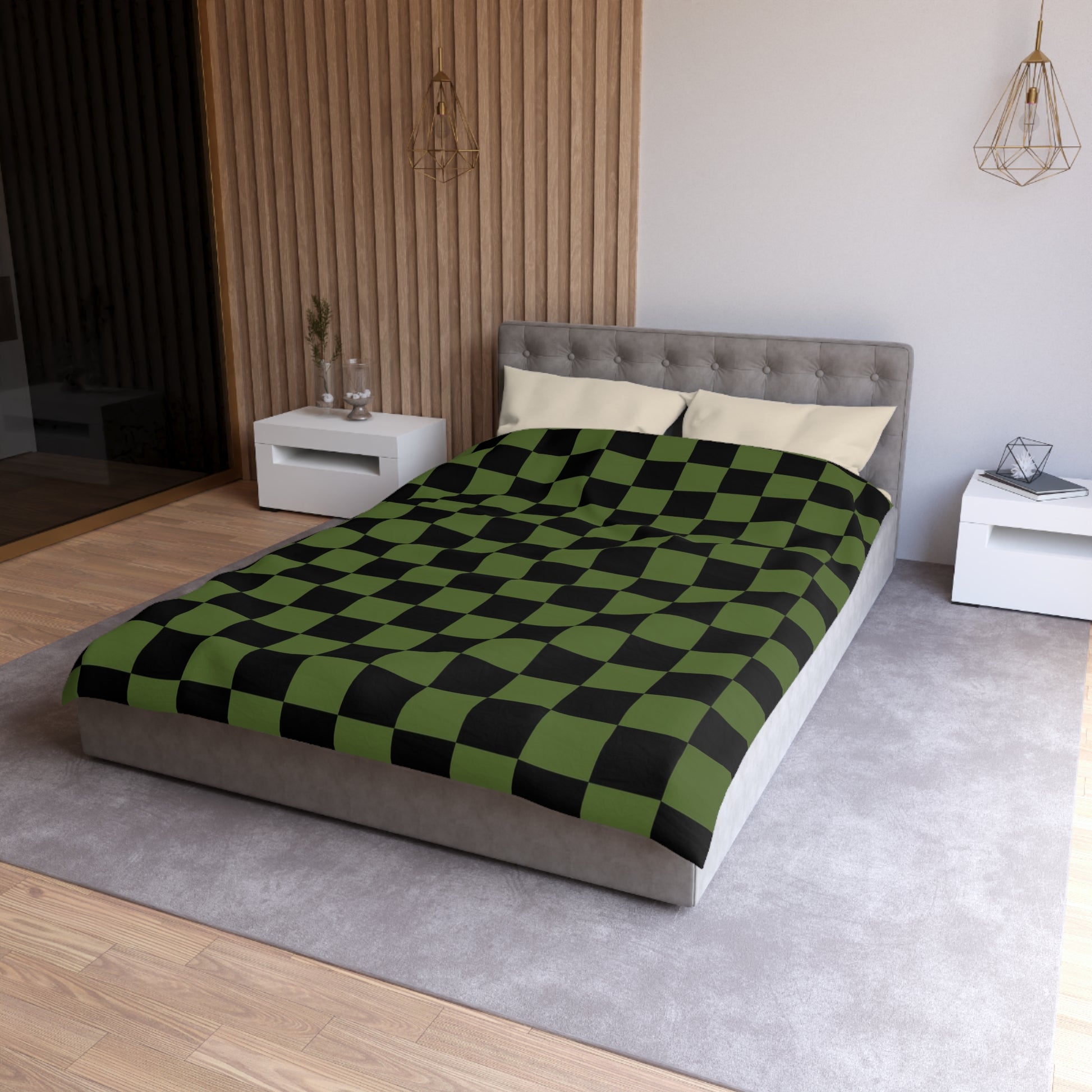 Checkerboard Olive Green and Black Microfiber Duvet Cover, Artsulli - Art is Long, Life is Short, Home Decor, , , , , , , 