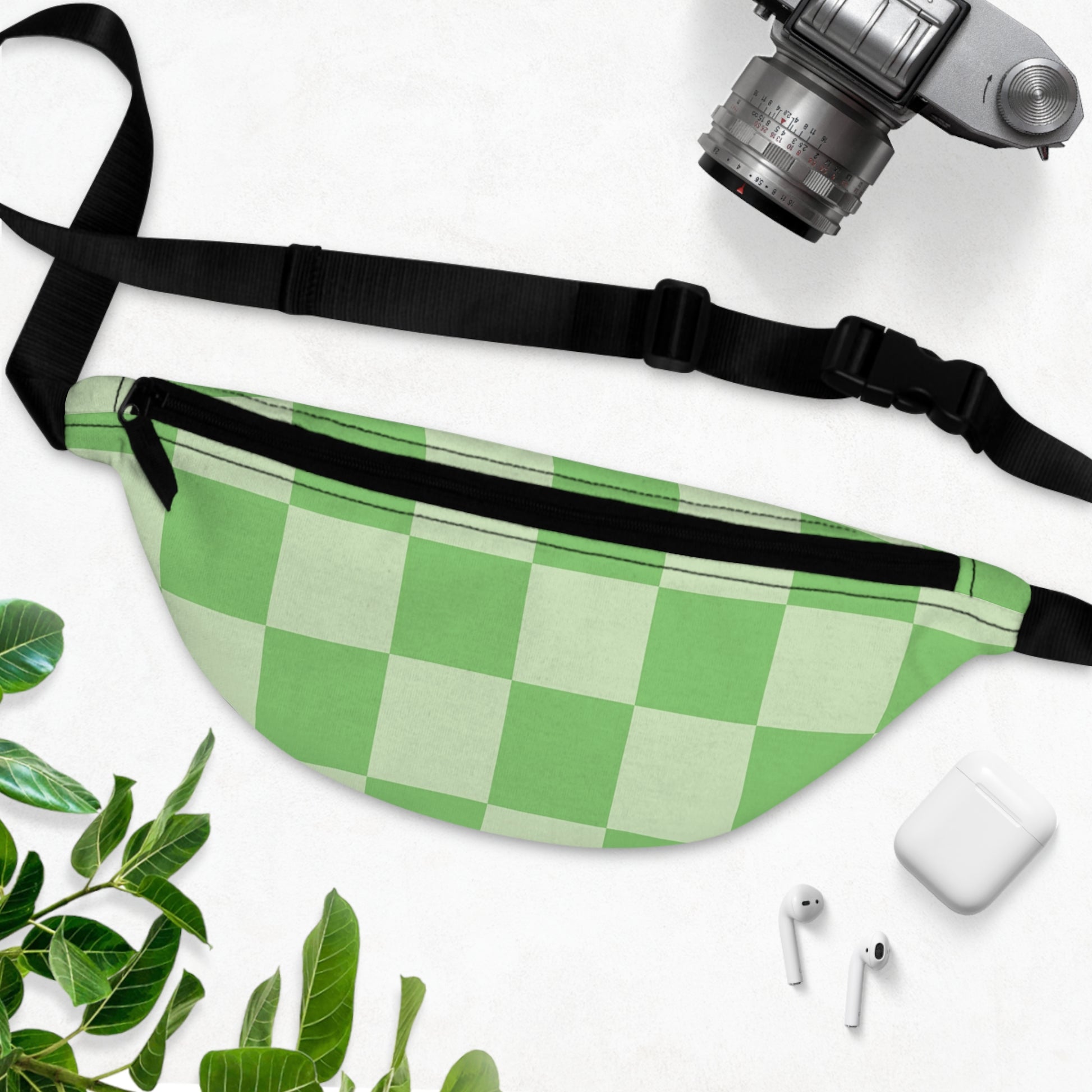 Checkerboard Green Fanny Pack, Artsulli - Art is Long, Life is Short, Bags, , , , , , , 