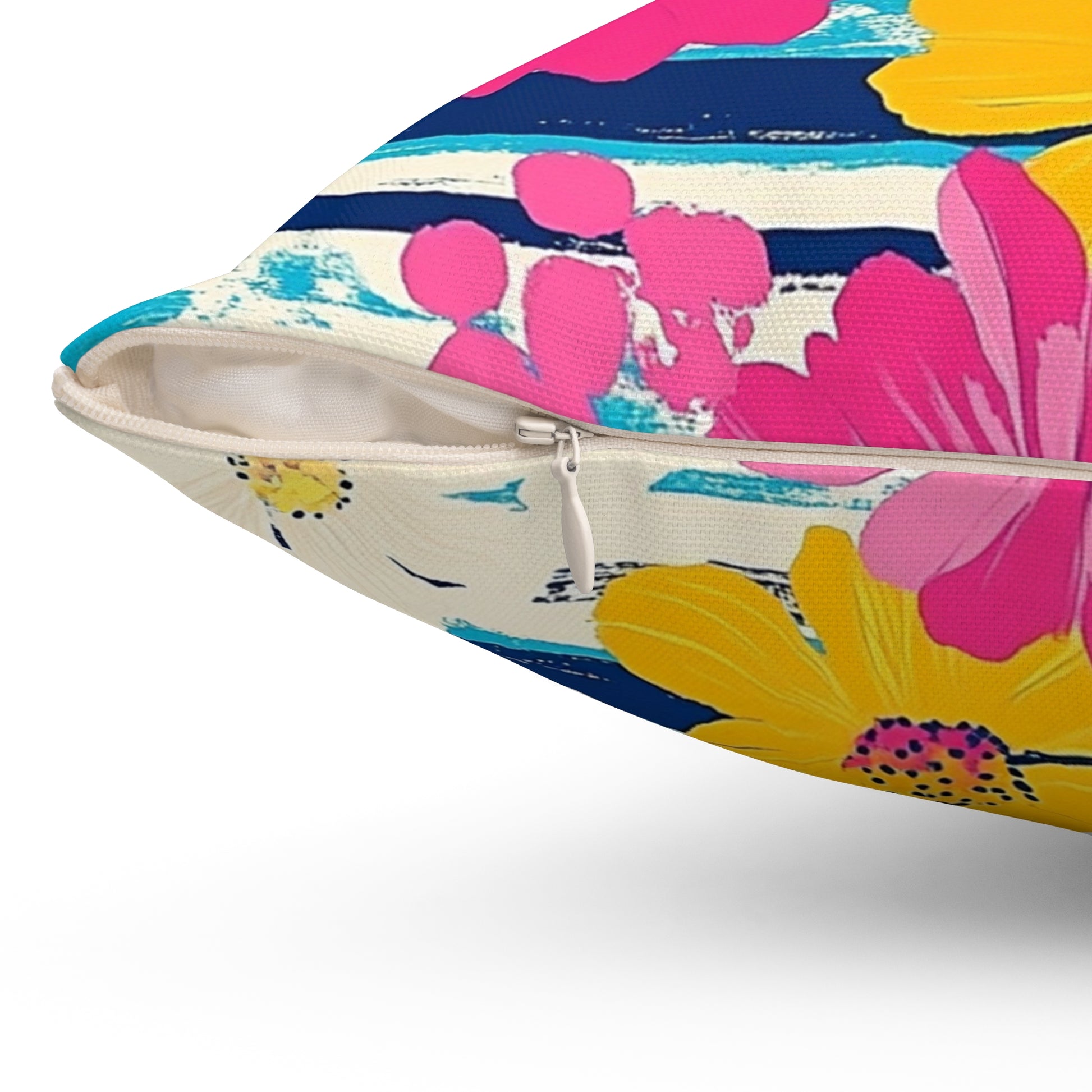 Dayglo Floral Stripes Multi-Color Spun Polyester Square Pillow, Artsulli - Art is Long, Life is Short, Home Decor, , , , , , , 