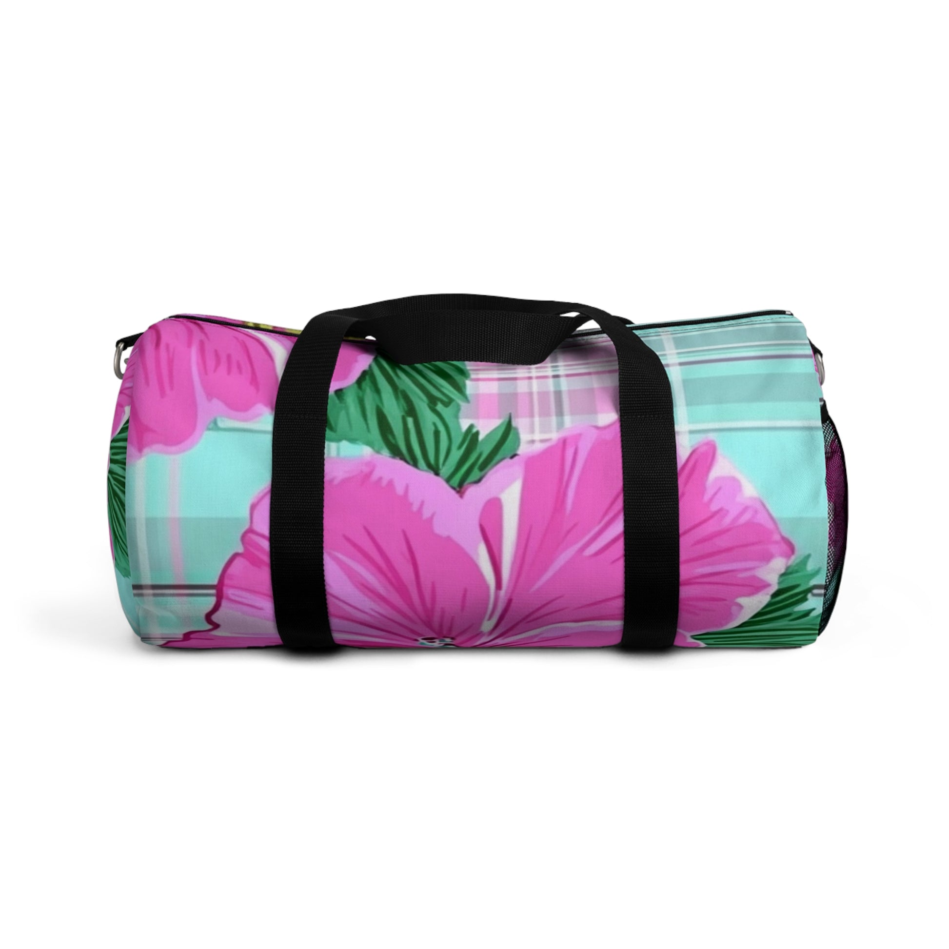 Plaid Hibiscus Pink and Yellow Duffel Bag, Artsulli - Art is Long, Life is Short, Bags, Size, Small, , , , , 14266797514701896316