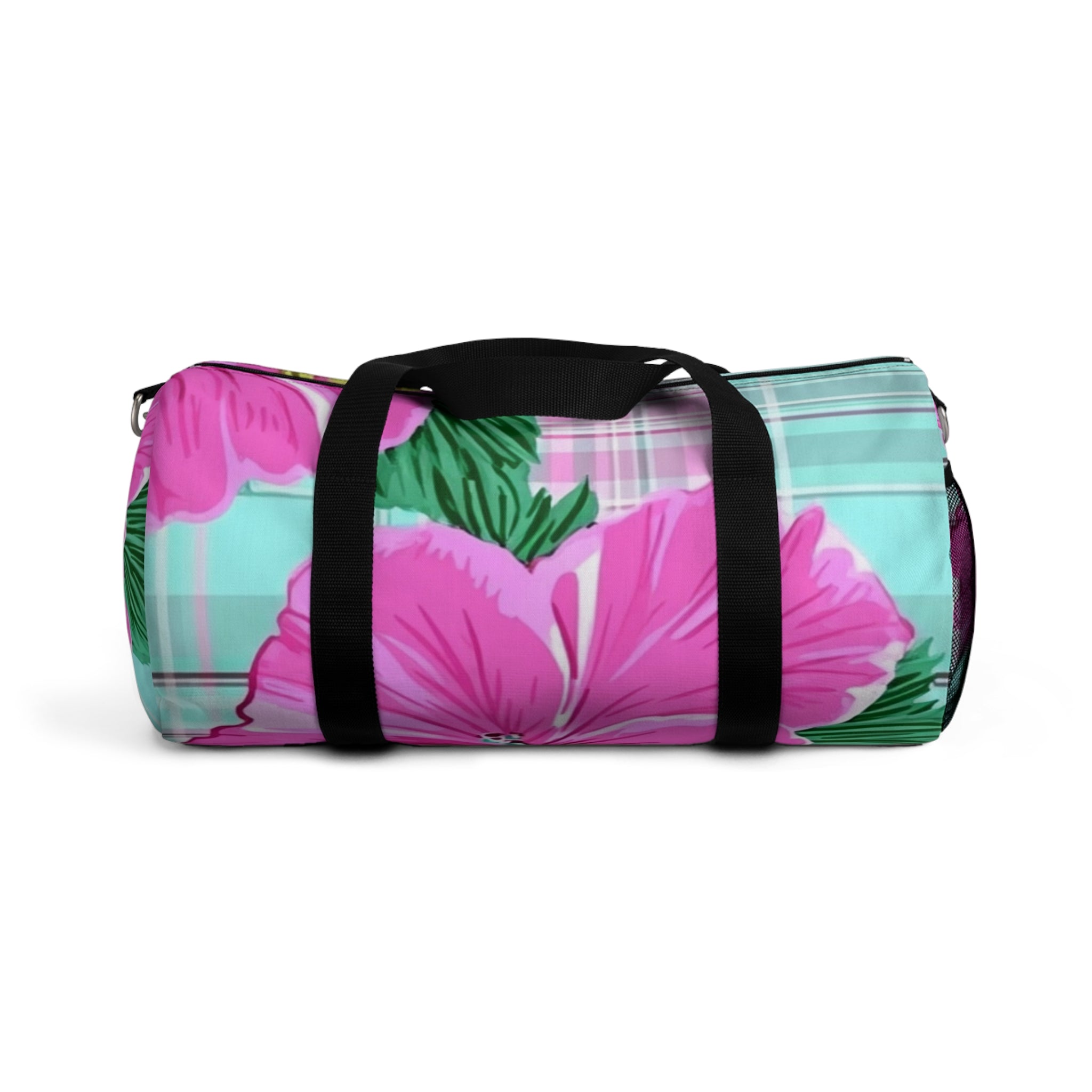 Plaid Hibiscus Pink and Yellow Duffel Bag, Artsulli - Art is Long, Life is Short, Bags, Size, Small, , , , , 14266797514701896316