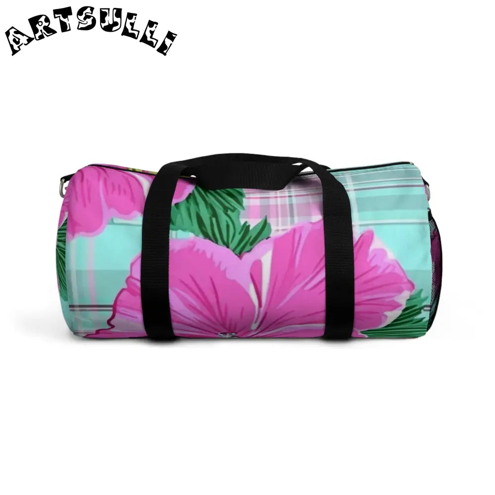 JAKKOUTTHEBXX Teal and Pink Hibiscus Duffel Bag JAKKOUTTHEBXX