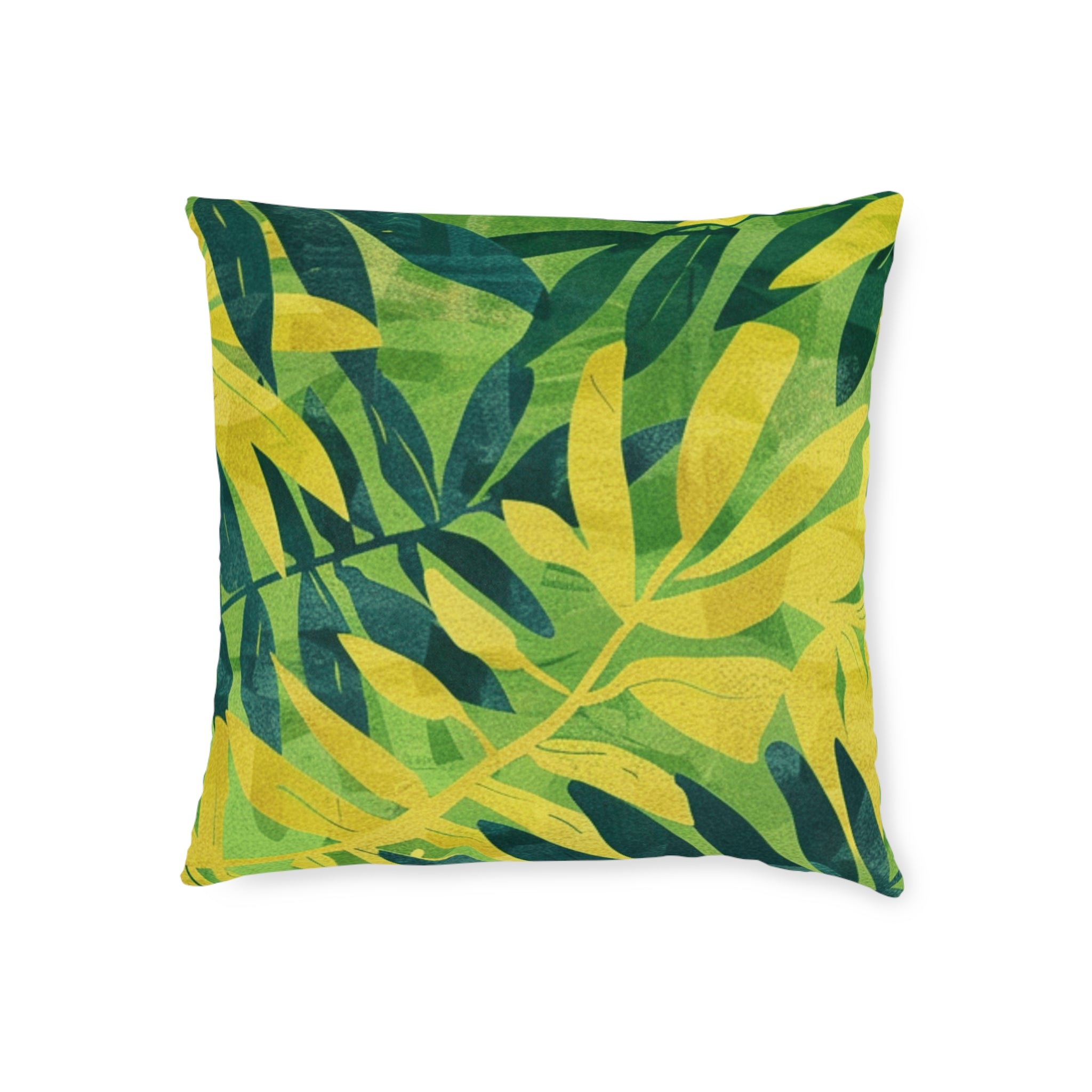 Green Leaf x Yellow Leaf x Tropical x Jungle Square Pillow, Artsulli - Art is Long, Life is Short, Home Decor, Size, 18" × 18", , , , , 29553037462736745623