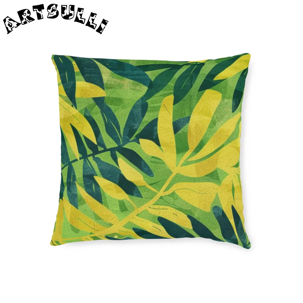 JAKKOUTTHEBXX Tropical Leaf Faux Suede Square Pillow JAKKOUTTHEBXX