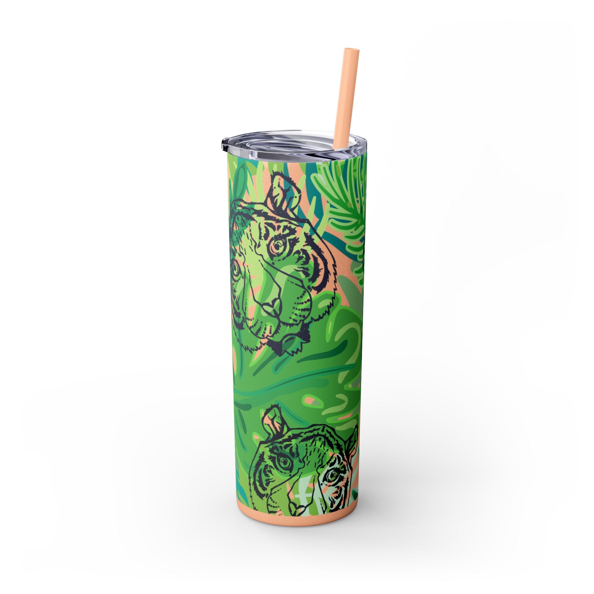 Tropical Jungle Tigers Green Skinny Tumbler with Straw, 20oz, Artsulli - Art is Long, Life is Short, Mug, , , , , , , 