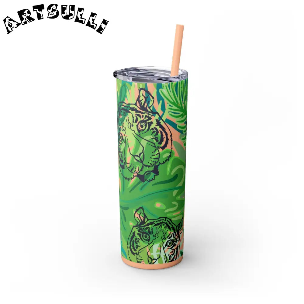 JAKKOUTTHEBXX Tropical Jungle Tigers Green Skinny Tumbler with Straw