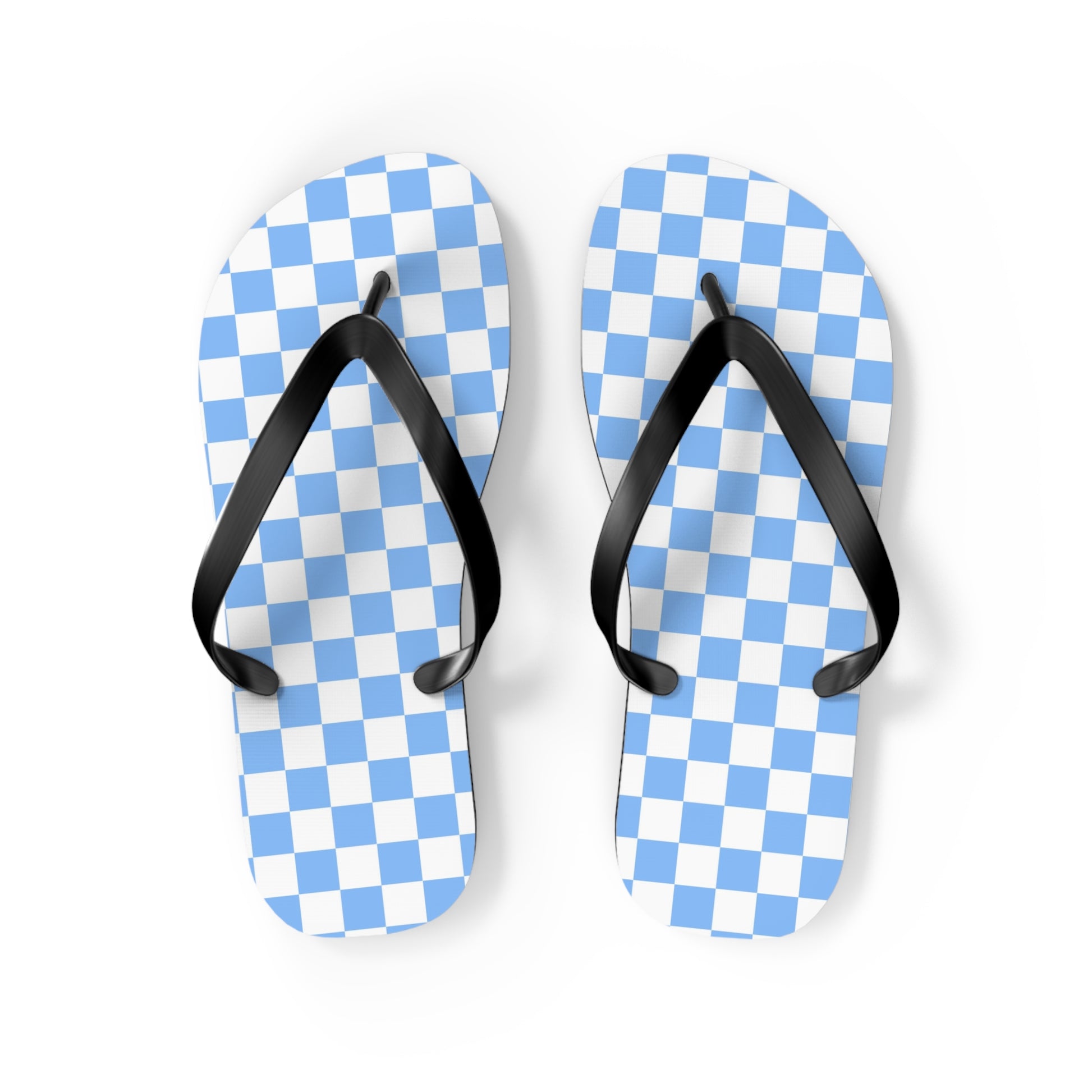 Checkerboard White and Light Blue Flip Flops, Artsulli - Art is Long, Life is Short, Shoes, Size, M, Color, Black sole, , , 22949771616331561038