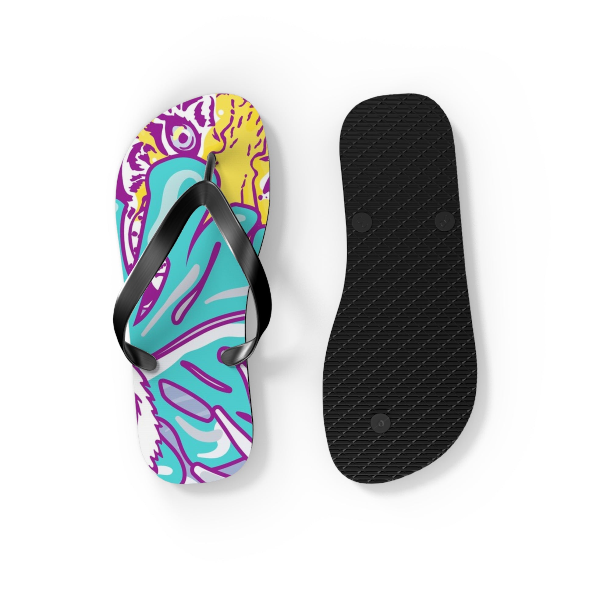 Tropical Floral Tigers Torquise and Purple Flip Flops, Artsulli - Art is Long, Life is Short, Shoes, , , , , , , 