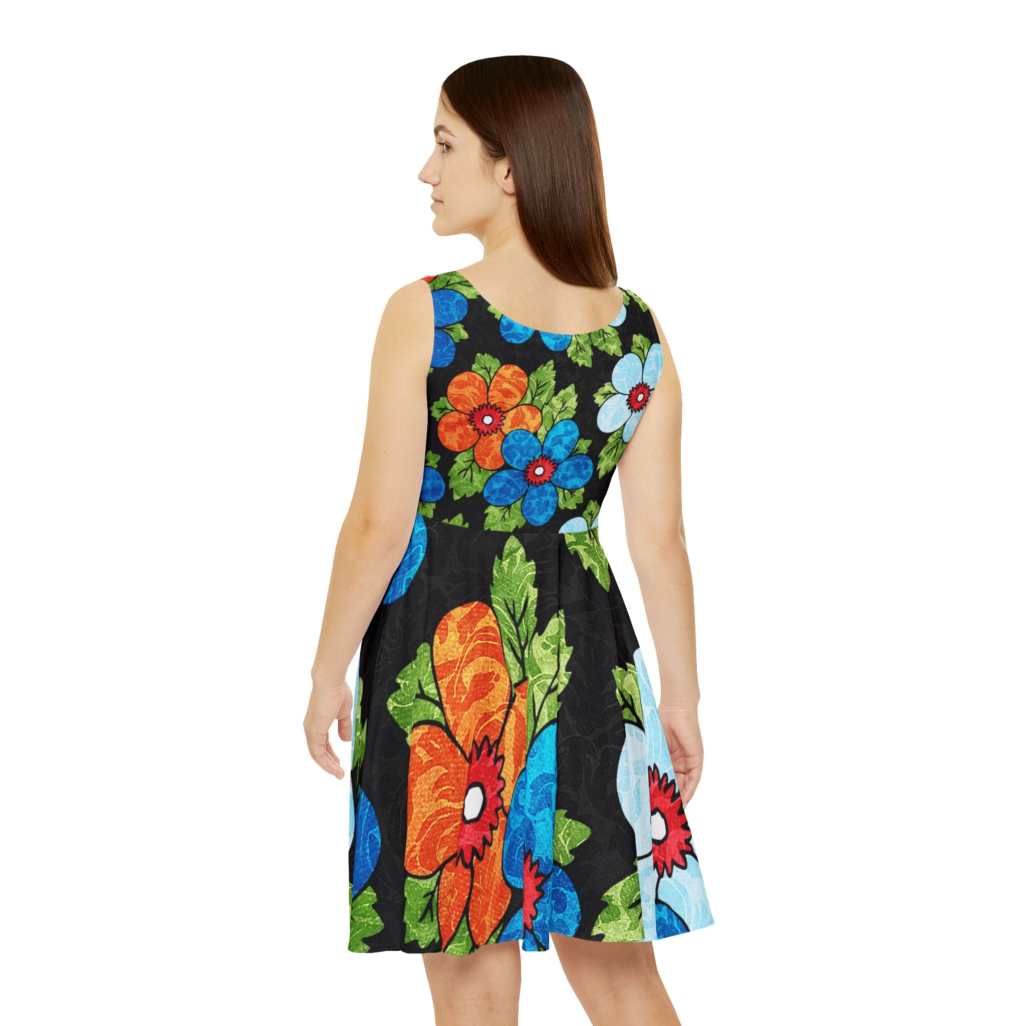 Groovy Black Floral Kl II Women's Skater Dress (AOP), Artsulli - Art is Long, Life is Short, All Over Prints, , , , , , , 