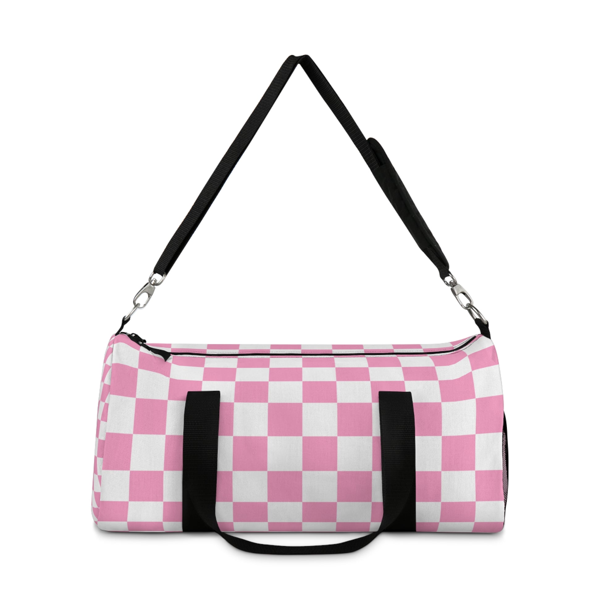 Checkerboard Hot Pink and White Duffel Bag, Artsulli - Art is Long, Life is Short, Bags, , , , , , , 