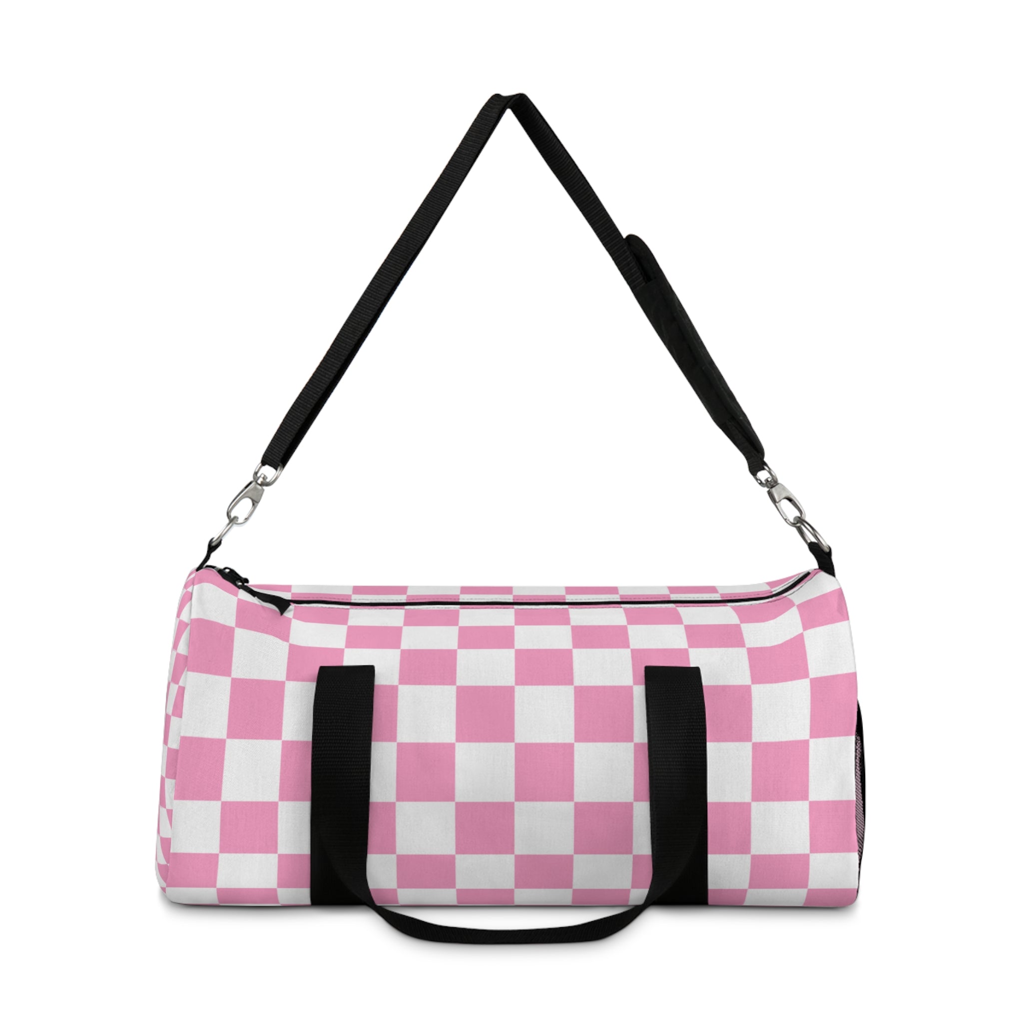Checkerboard Hot Pink and White Duffel Bag, Artsulli - Art is Long, Life is Short, Bags, , , , , , , 