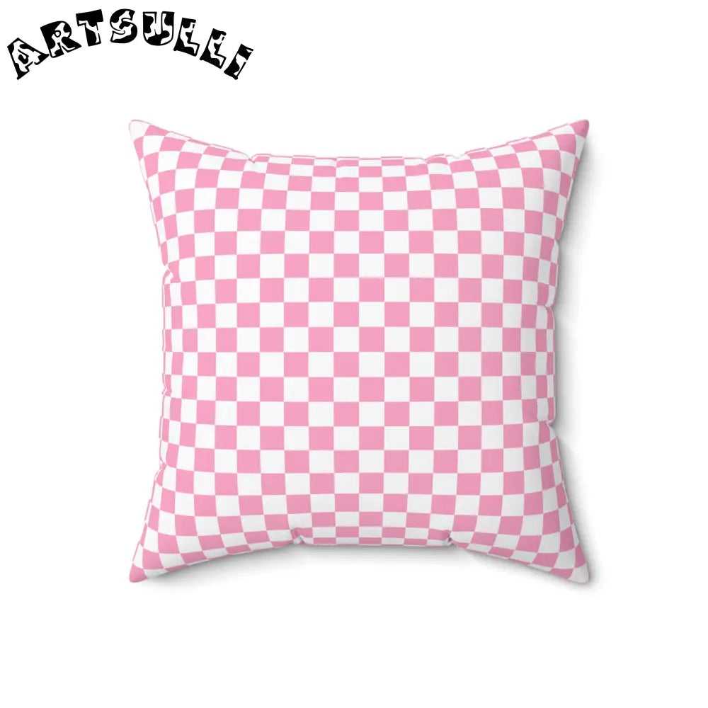 JAKKOUTTHEBXX Checkerboard Hot Pink and White Spun Polyester Square
