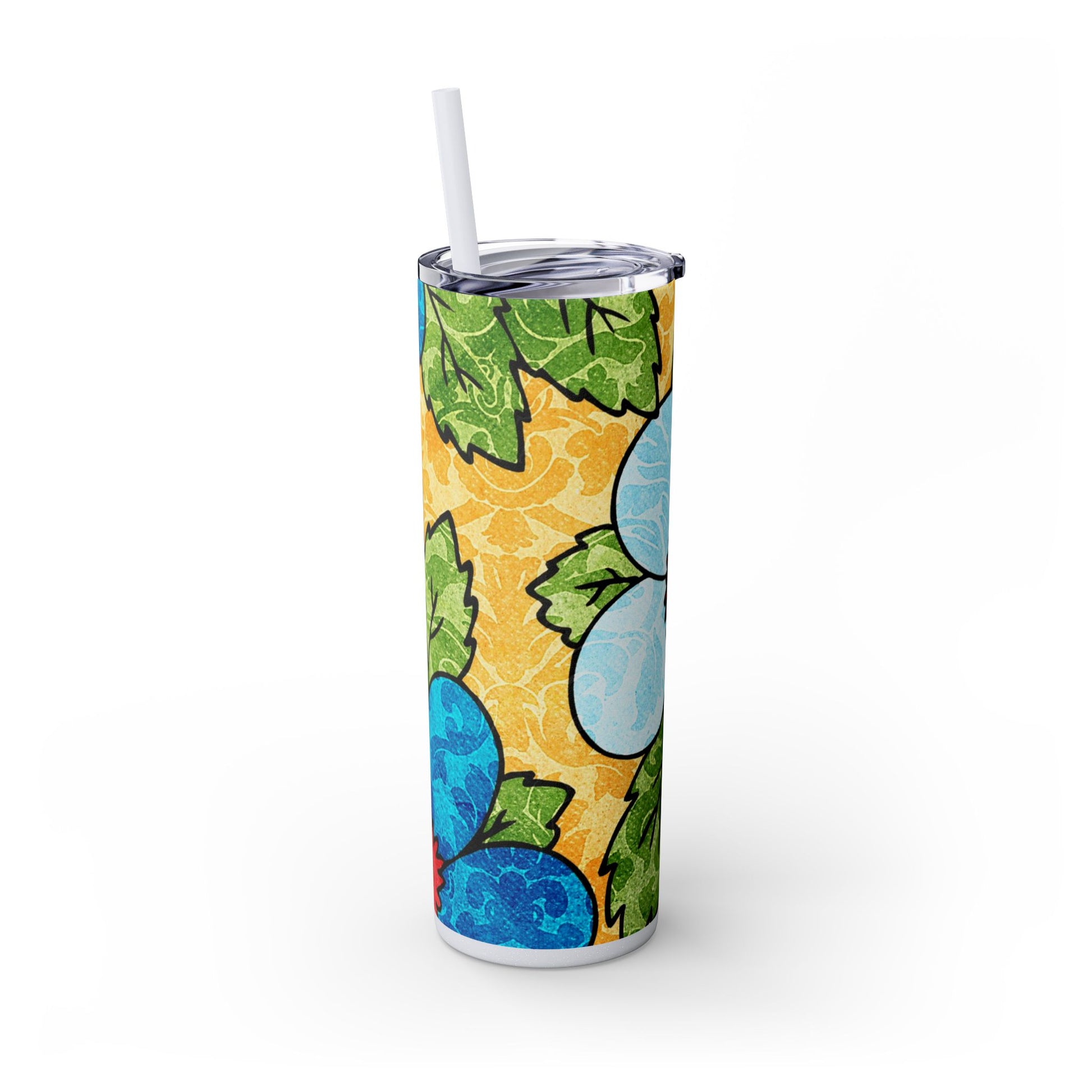 Groovy Yellow Floral Kl Skinny Tumbler with Straw, 20oz, Artsulli - Art is Long, Life is Short, Mug, , , , , , , 