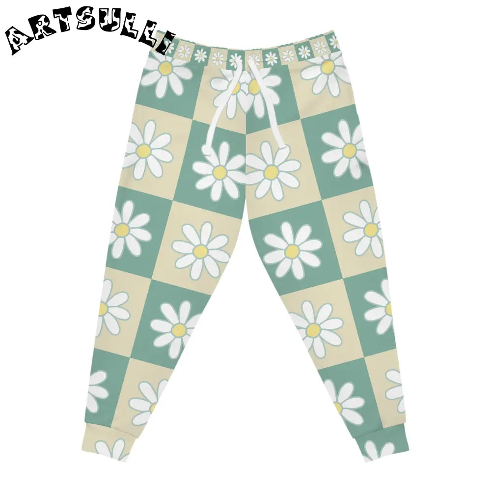 JAKKOUTTHEBXX Retro Daisy Checkerboard Green and Tan Athletic