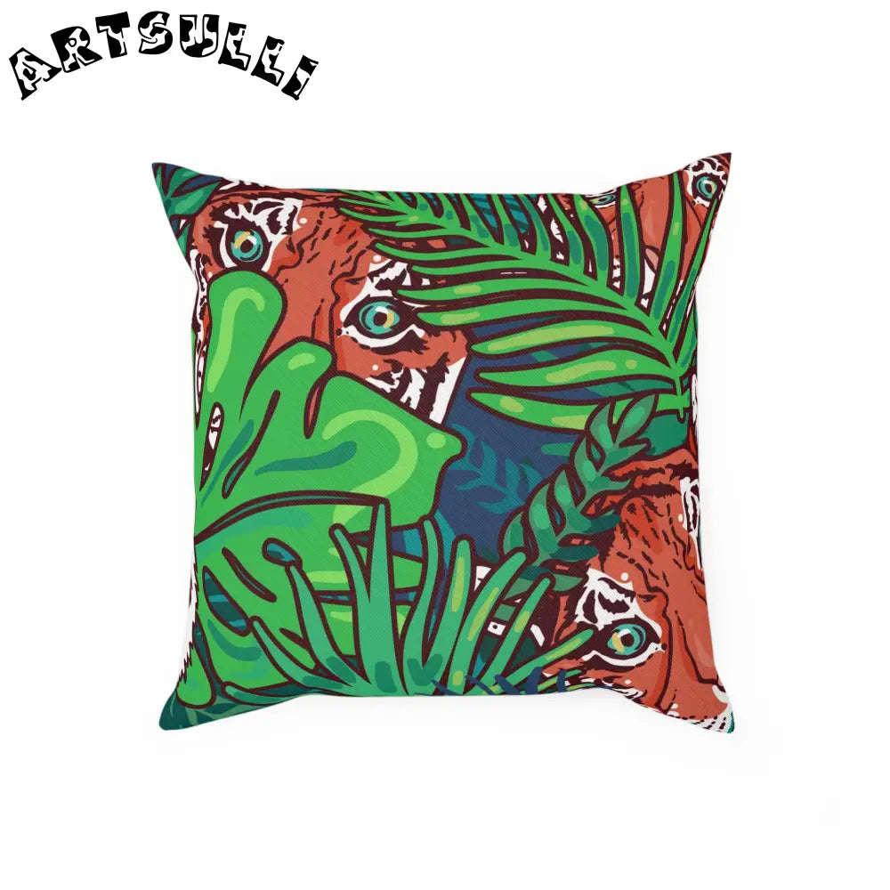 JAKKOUTTHEBXX Tropical Jungle Tigers Blue and Green Cushion