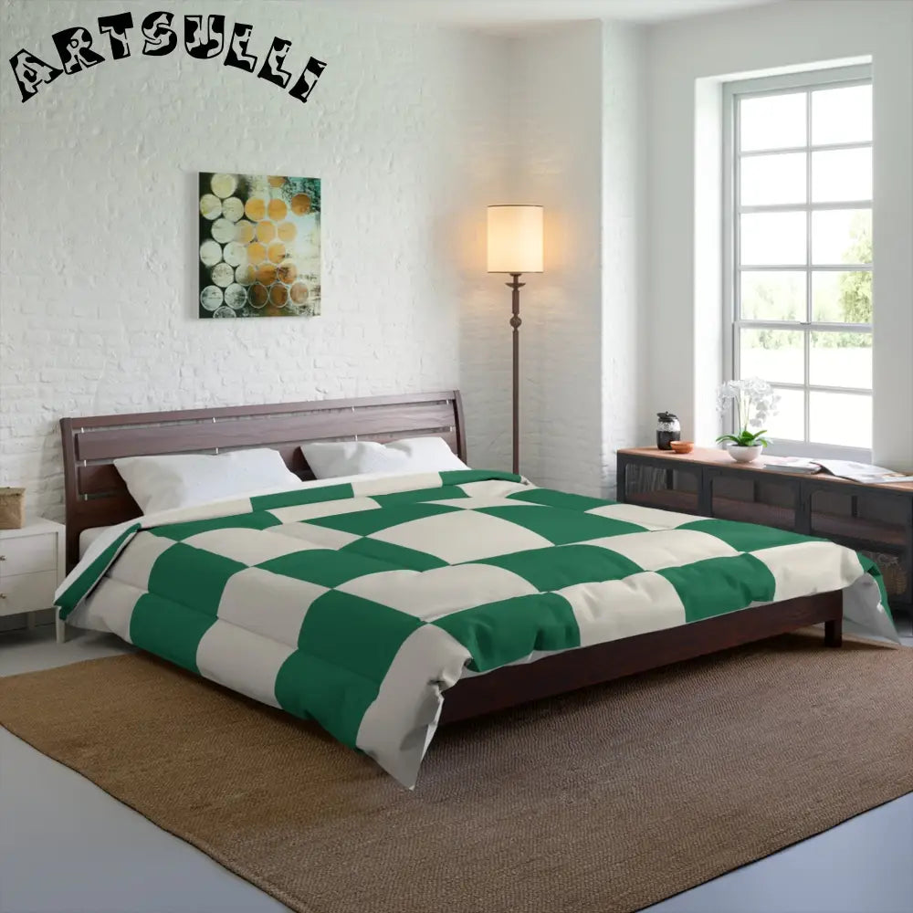 JAKKOUTTHEBXX Checkerboard Dark Green Comforter JAKKOUTTHEBXX