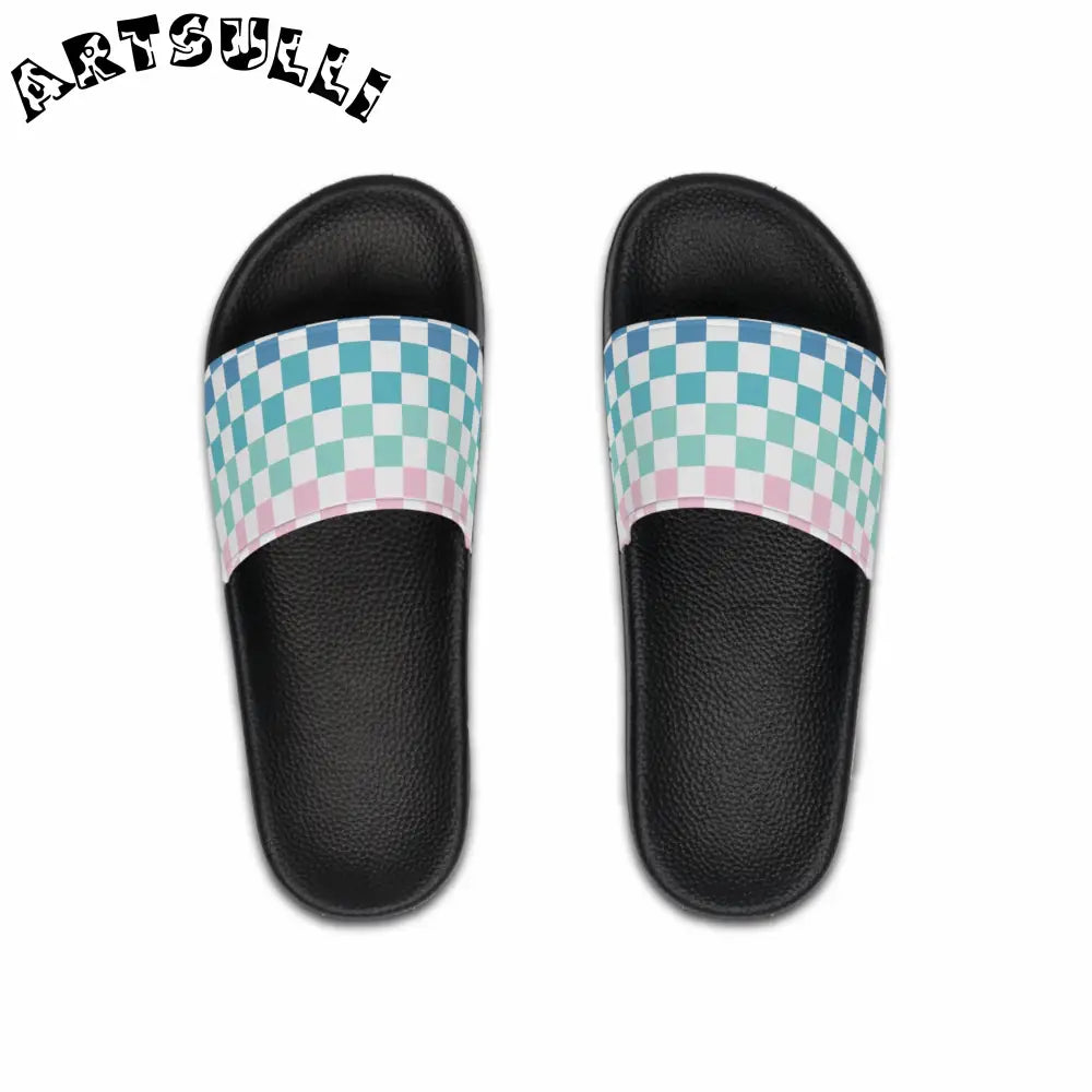 JAKKOUTTHEBXX Vaporwave Rainbow Checkerboard Multi-Color Men’s Slide