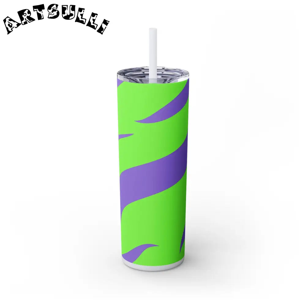 JAKKOUTTHEBXX Tyrannosaurus Print Green and Purple Skinny Tumbler