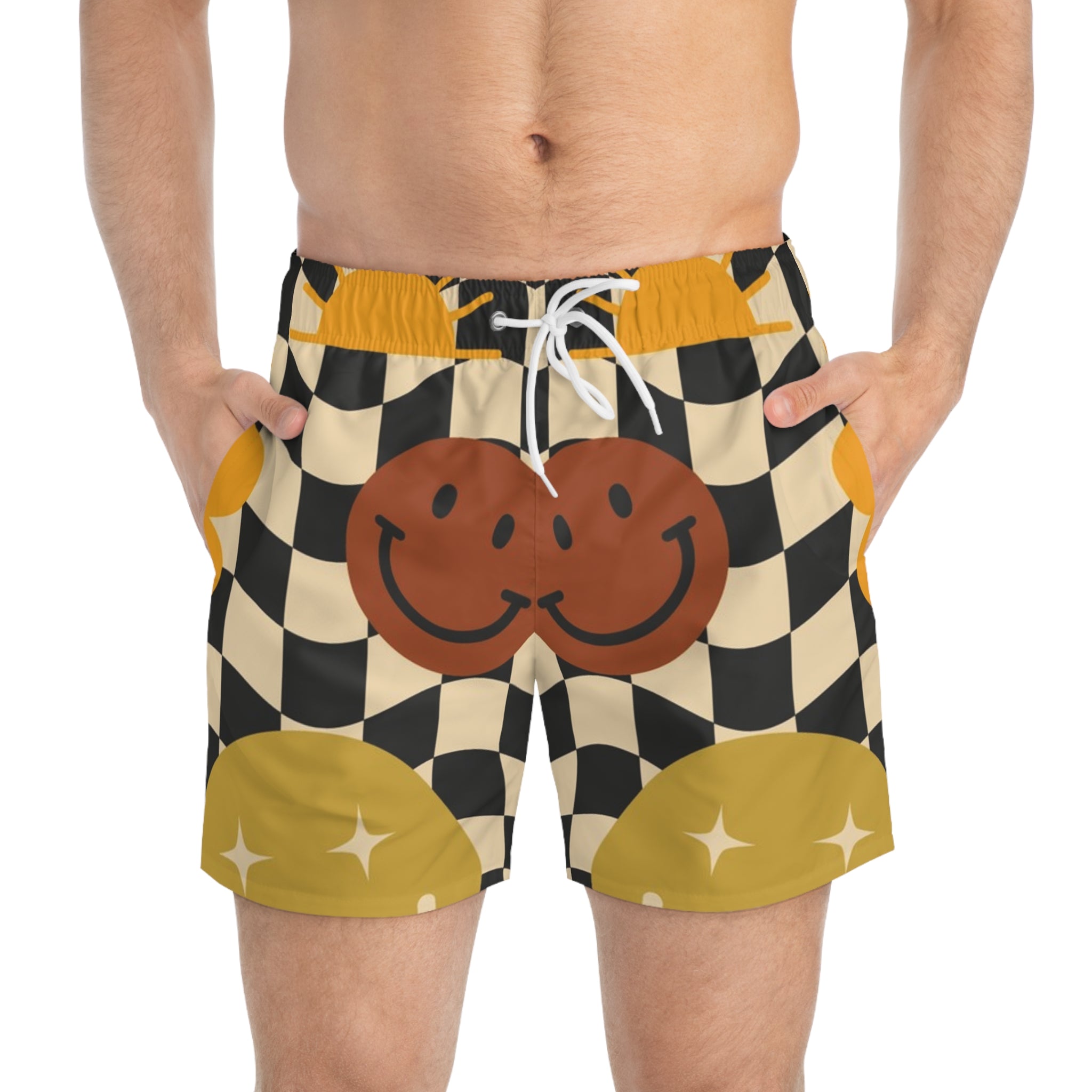 Trippy x Wavy Checkerboard x Smiley Face x Rainbow x Flowers Multi-Color Swim Trunks (AOP), Artsulli - Art is Long, Life is Short, All Over Prints, , , , , , , 