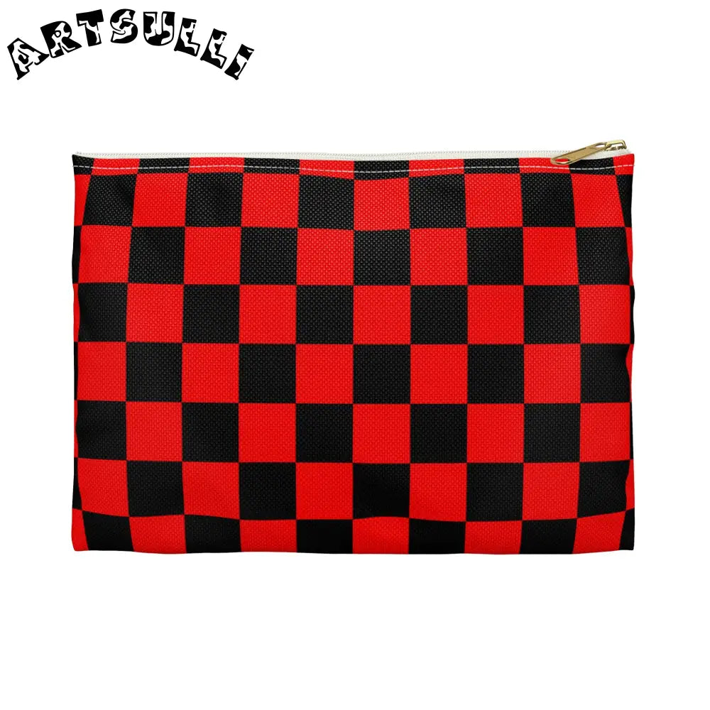 JAKKOUTTHEBXX Checkerboard Red and Black Accessory Pouch