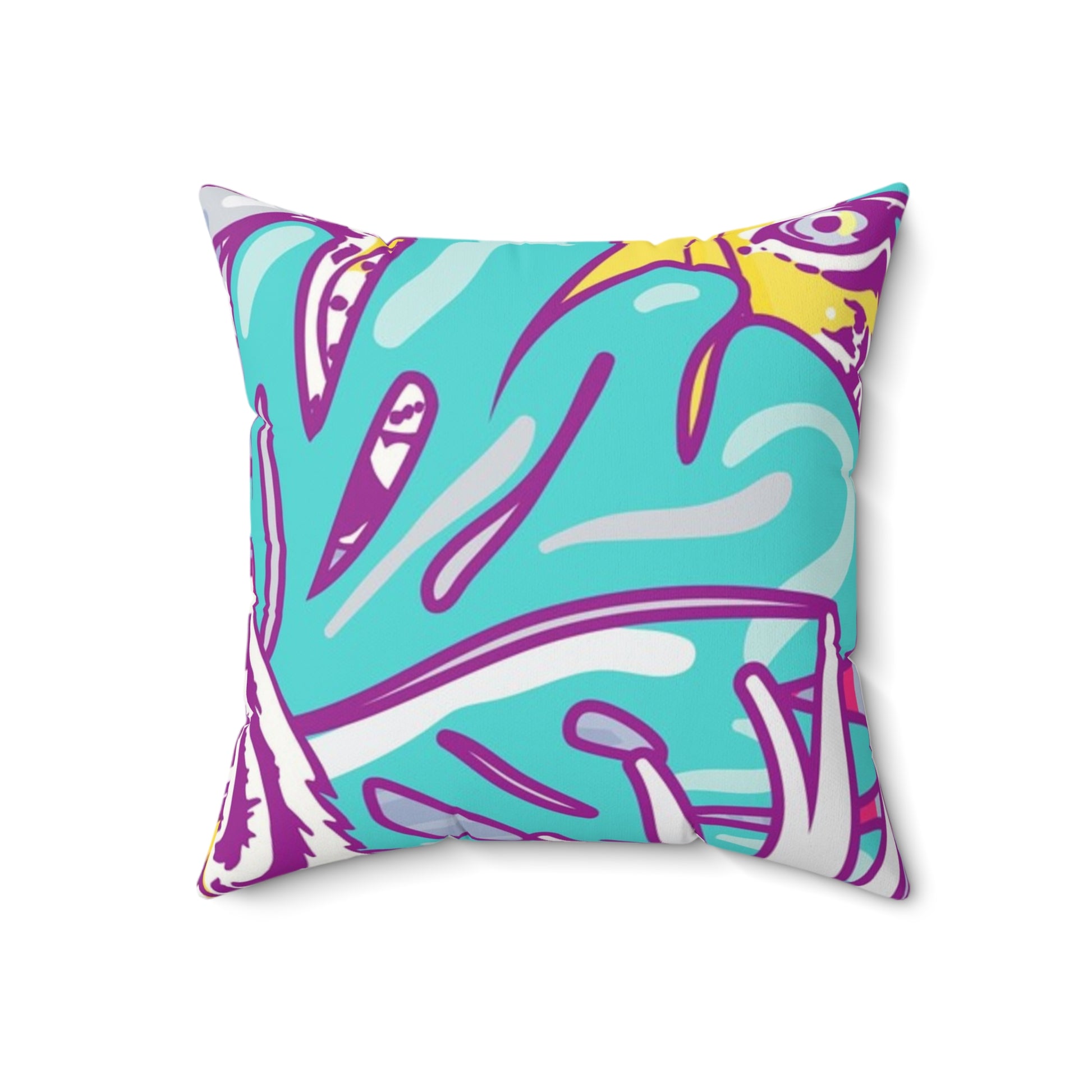 Tropical Floral Tigers Torquise and Purple Faux Suede Square Pillow, Artsulli - Art is Long, Life is Short, Home Decor, Size, 18" × 18", , , , , 14142097396698