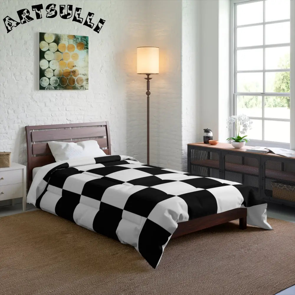 JAKKOUTTHEBXX Checkerboard Black and White Comforter JAKKOUTTHEBXX