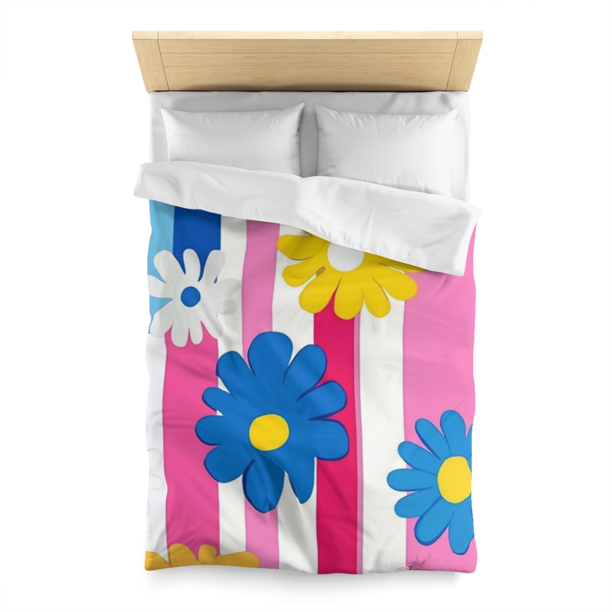 Flowers x Stripes Multi-Color Microfiber Duvet Cover, Artsulli - Art is Long, Life is Short, Home Decor, , , , , , , 
