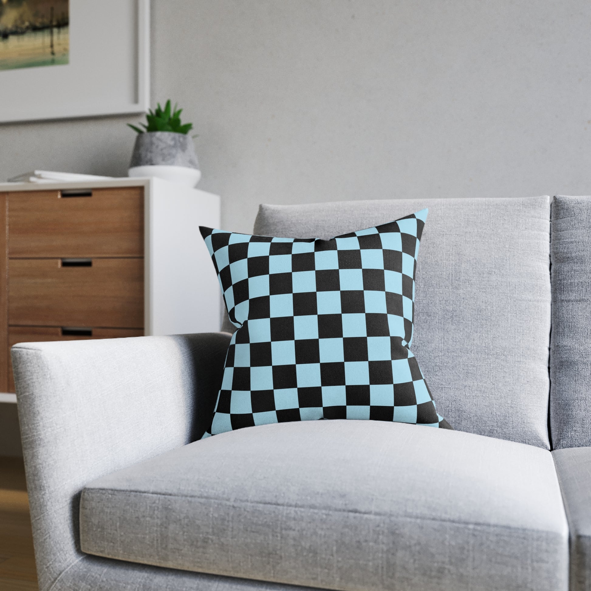 Checkerboard Black and Blue Square Pillow, Artsulli - Art is Long, Life is Short, Home Decor, , , , , , , 