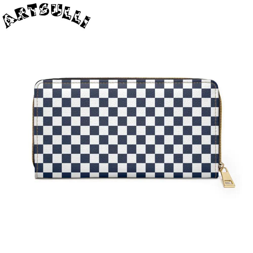 JAKKOUTTHEBXX Checkerboard II White and Navy Blue Zipper Wallet