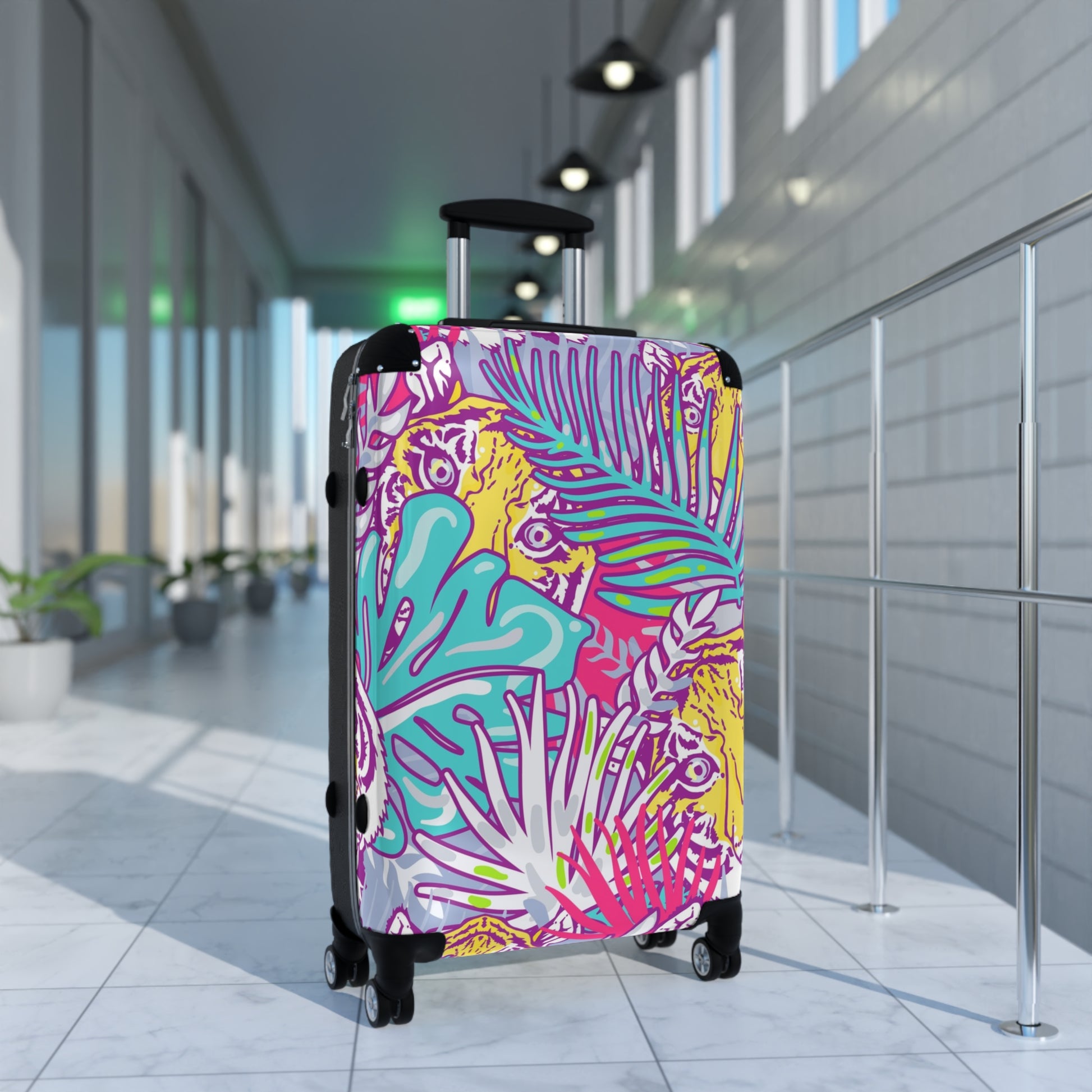 Tropical Floral Tigers Torquise and Purple Suitcase, Artsulli - Art is Long, Life is Short, Bags, , , , , , , 