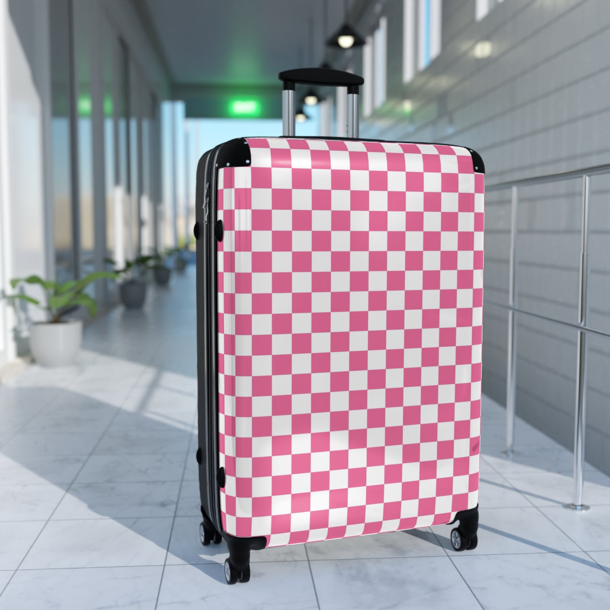 Yuyushiki Pink Check Suitcase, Artsulli - Art is Long, Life is Short, Bags, , , , , , , 