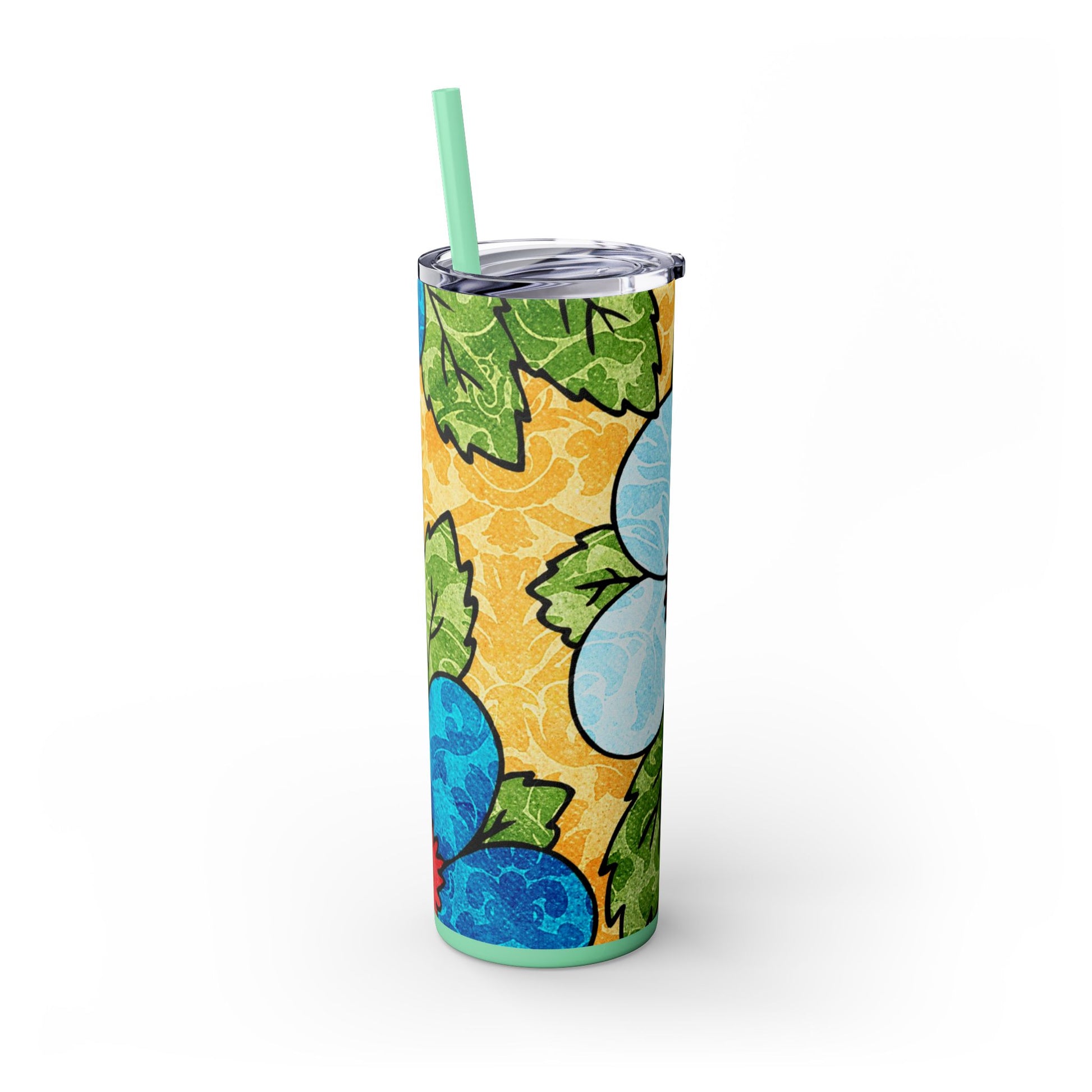 Groovy Yellow Floral Kl Skinny Tumbler with Straw, 20oz, Artsulli - Art is Long, Life is Short, Mug, , , , , , , 