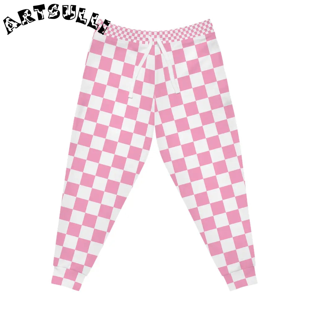 JAKKOUTTHEBXX Checkerboard Hot Pink and White Athletic Joggers (AOP)