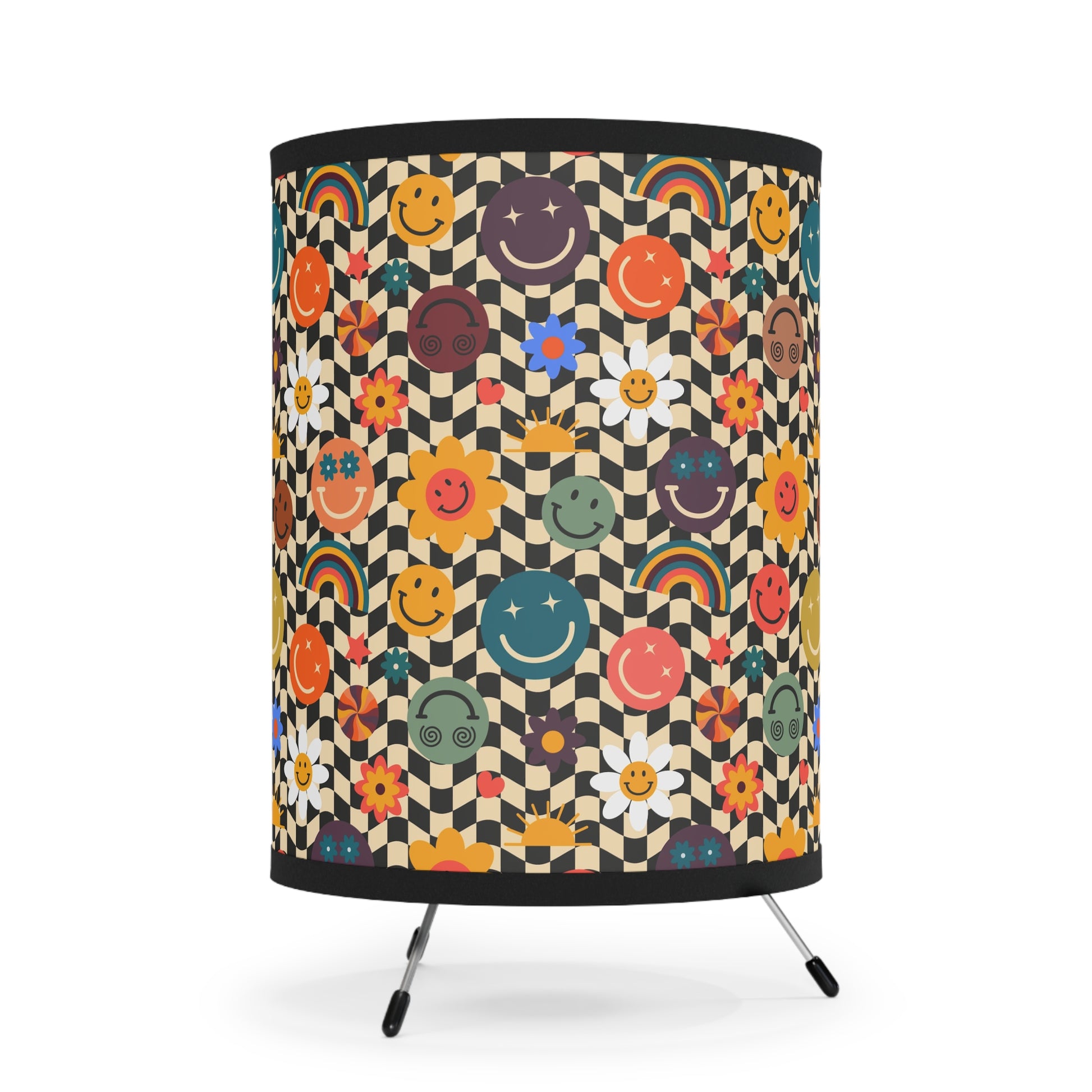 Trippy x Wavy Checkerboard x Smiley Face x Rainbow x Flowers Multi-Color Tripod Lamp with High-Res Printed Shade, US\CA plug, Artsulli - Art is Long, Life is Short, Home Decor, , , , , , , 