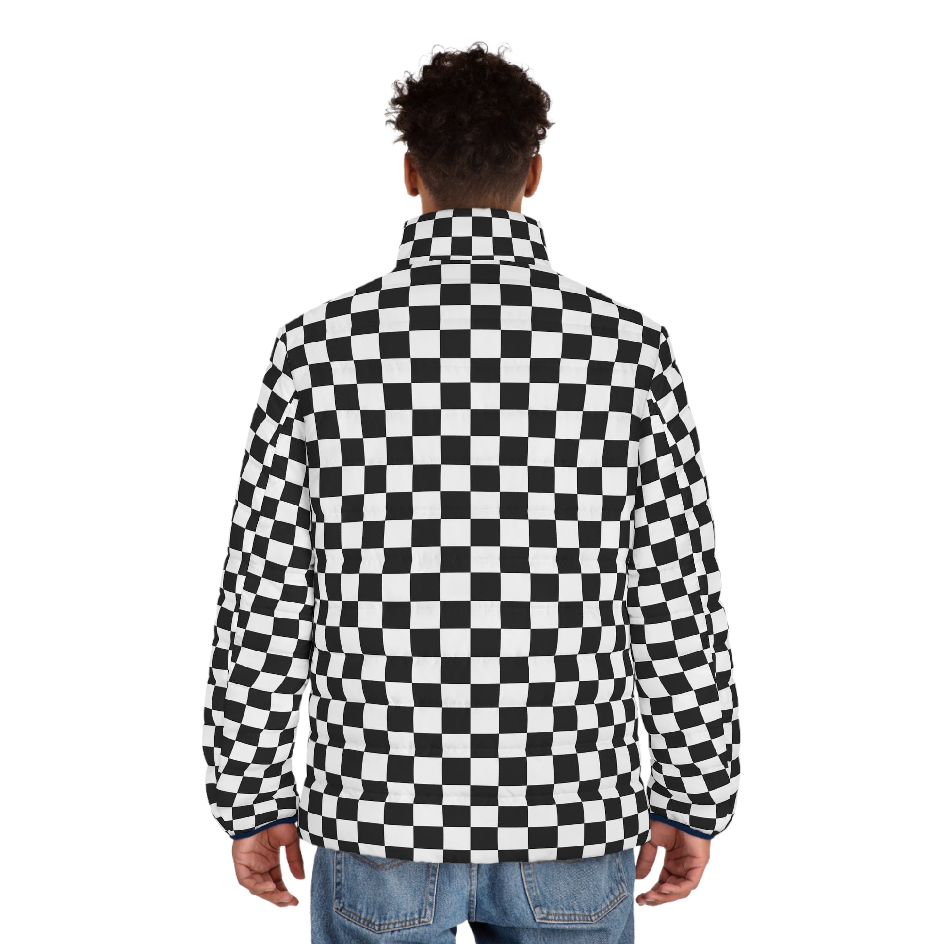 Checkerboard White and Black Men's Puffer Jacket (AOP), Artsulli - Art is Long, Life is Short, All Over Prints, , , , , , , 