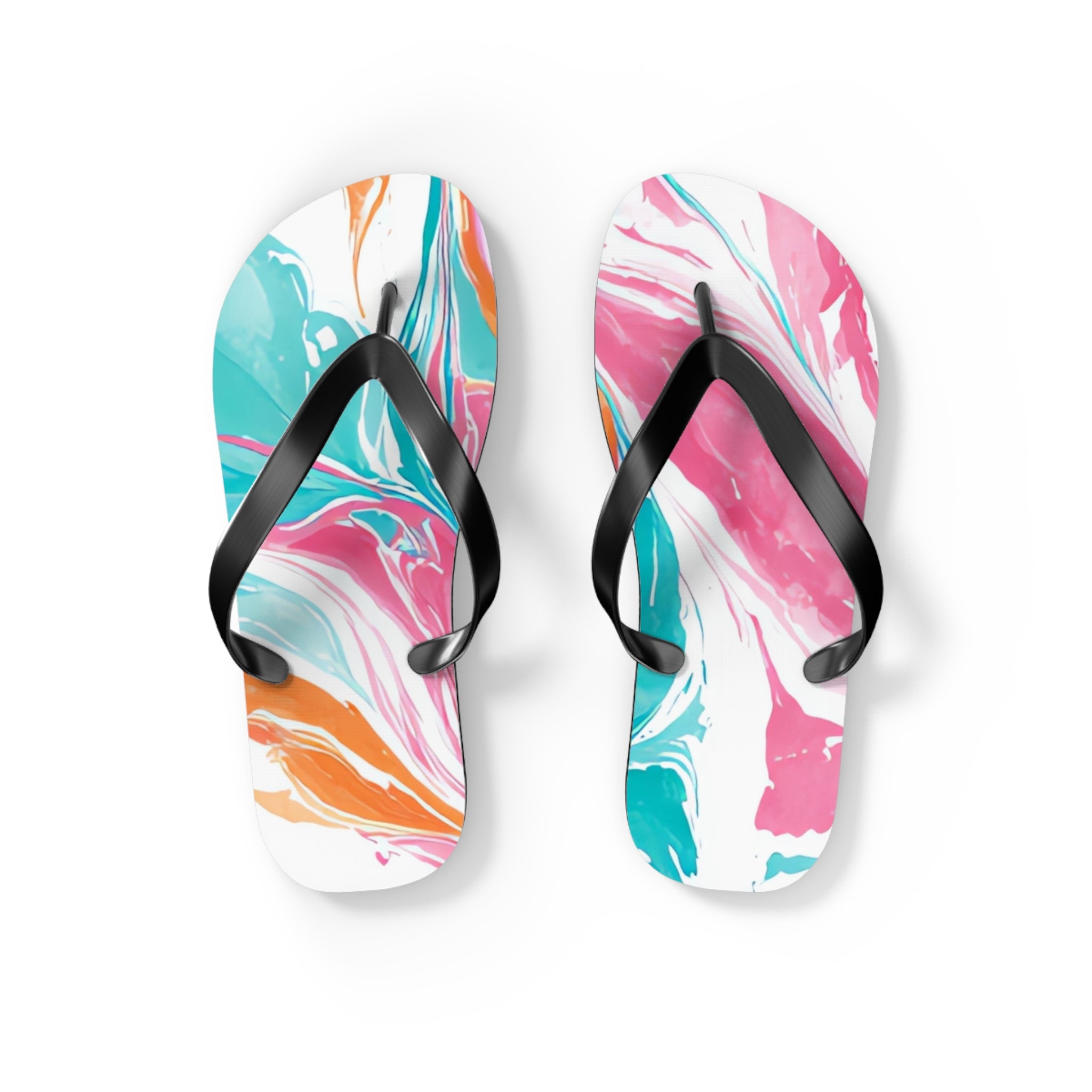 Liquid Pastel Spill Multi-Color Flip Flops, Artsulli - Art is Long, Life is Short, Shoes, Size, S, Color, Black sole, , , 30211102304936943214