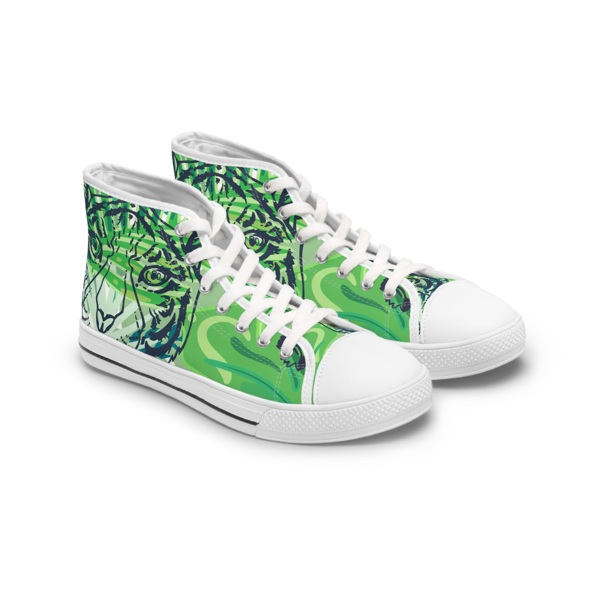Tropical Jungle Tigers Lime Green Women's High Top Sneakers, Artsulli - Art is Long, Life is Short, Shoes, Size, US 5.5, Color, White sole, , , 14994768266497