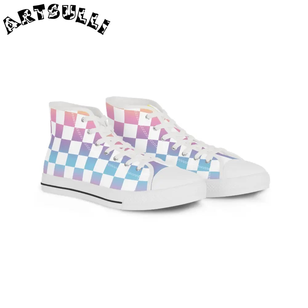 JAKKOUTTHEBXX Vaporwave Check Men’s High Top Sneakers JAKKOUTTHEBXX