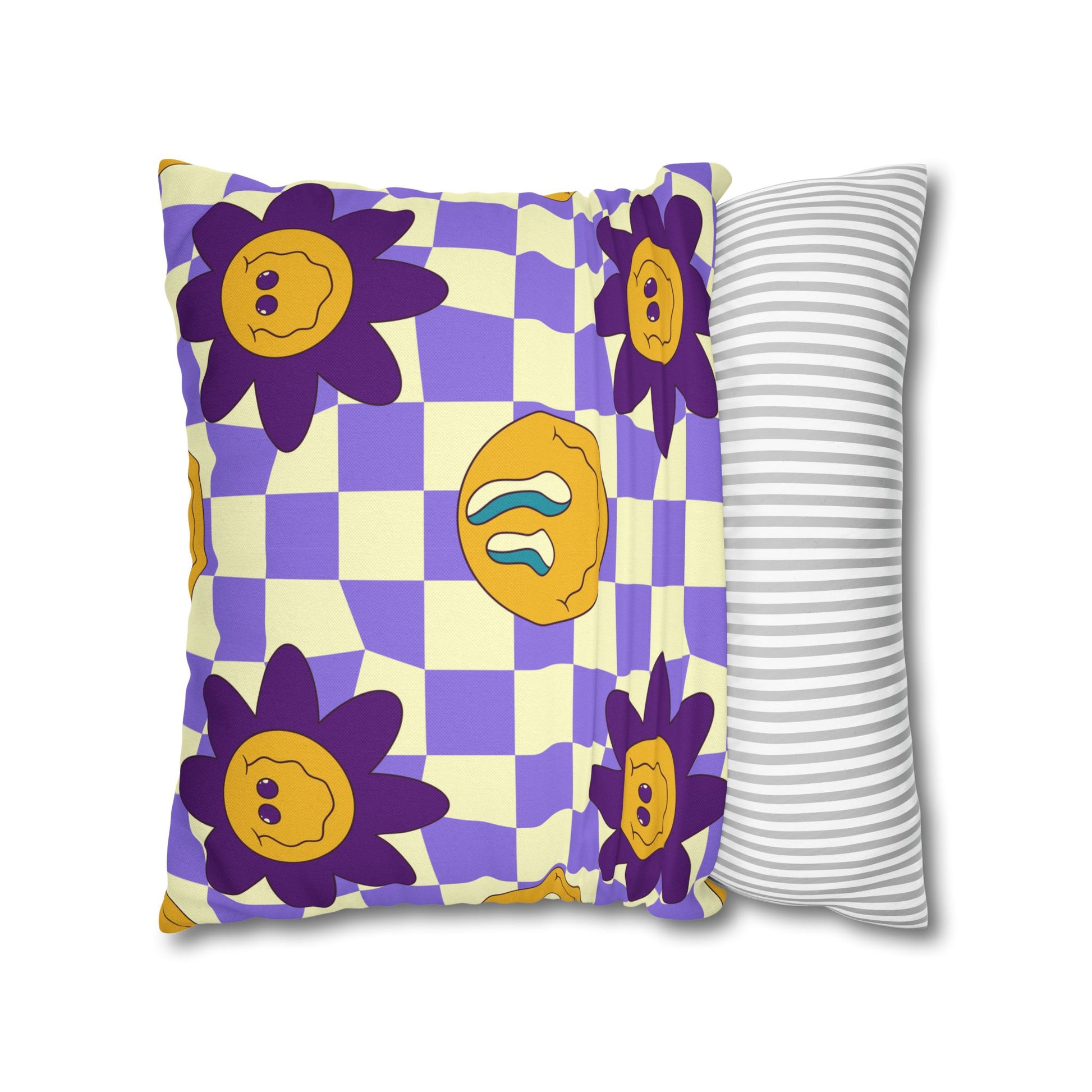 Trippy Flower Power Motifs Spun Polyester Square Pillowcase, Artsulli - Art is Long, Life is Short, Home Decor, , , , , , , 